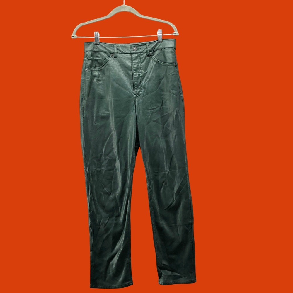 Express Forest Green Faux Leather High Rise Slim Pants Womens 6 Emerald Biker